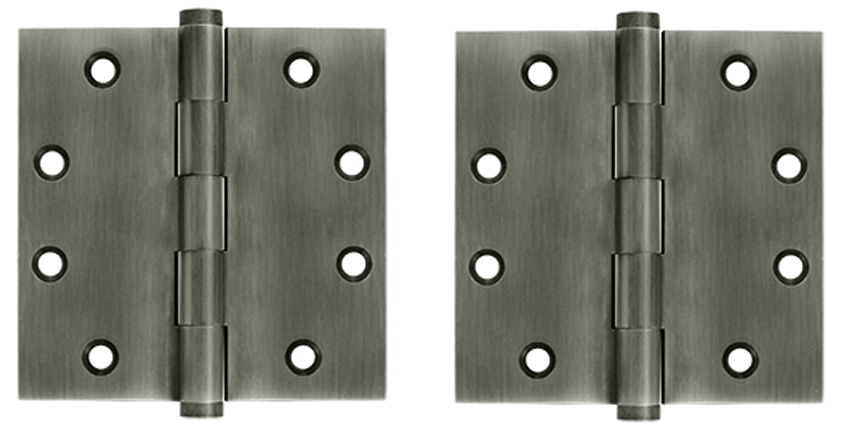 4 1/2 Inch X 4 1/2 Inch Solid Brass Square Hinge Interchangeable Finials (Antique Nickel Finish)