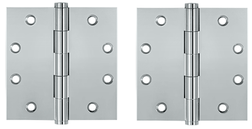 4 1/2 Inch X 4 1/2 Inch Solid Brass Square Hinge Interchangeable Finials (Chrome Finish)