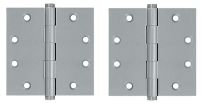 4 1/2 Inch X 4 1/2 Inch Solid Brass Square Hinge Interchangeable Finials (Brushed Chrome Finish)