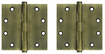 4 1/2 Inch X 4 1/2 Inch Solid Brass Square Hinge Interchangeable Finials (Antique Brass Finish)
