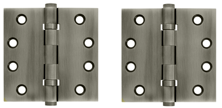 Pair 4 Inch X 4 Inch Double Ball Bearing Hinge Interchangeable Finials (Square Corner, Antique Nickel Finish)