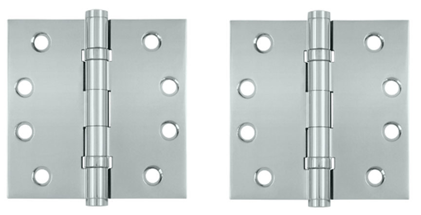 Pair 4 Inch X 4 Inch Double Ball Bearing Hinge Interchangeable Finials (Square Corner, Chrome Finish)