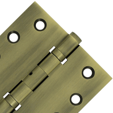 4 Inch X 4 Inch Ball Bearing Hinge Interchangeable Finials (Square Corner, Antique Brass Finish) DELTANA