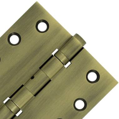 4 Inch X 4 Inch Ball Bearing Hinge Interchangeable Finials (Square Corner, Antique Brass Finish)