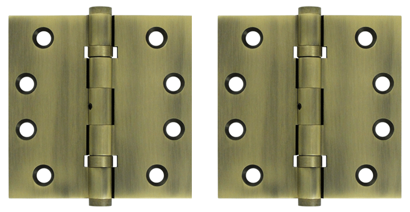 4 Inch X 4 Inch Ball Bearing Hinge Interchangeable Finials (Square Corner, Antique Brass Finish)