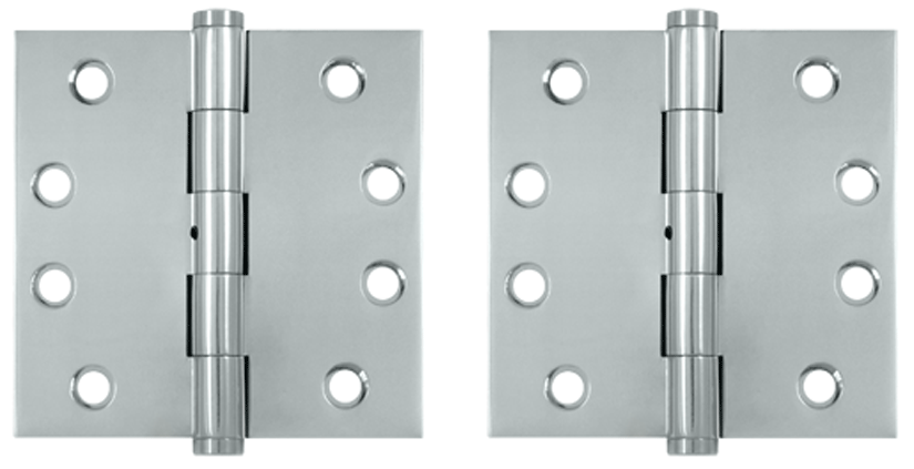Pair 4 Inch X 4 Inch Non-Removable Pin Hinge Interchangeable Finials (Square Corner, Chrome Finish)