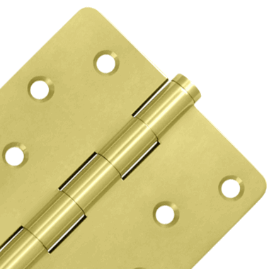 4 Inch X 4 Inch Solid Brass Zig-Zag Hinge (1/4 Radius Corner, Polished Brass Finish) DELTANA