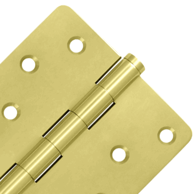 4 Inch X 4 Inch Solid Brass Zig-Zag Hinge (1/4 Radius Corner, Polished Brass Finish)