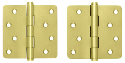 4 Inch X 4 Inch Solid Brass Zig-Zag Hinge (1/4 Radius Corner, Polished Brass Finish)