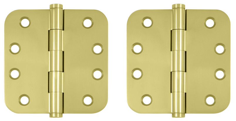 4 Inch X 4 Inch Solid Brass Hinge (5/8 Radius Corner, Polished Brass Finish)