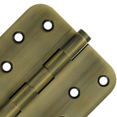 DELTANA 4 Inch X 4 Inch Solid Brass Zig-Zag Hinge (5/8 Radius Corner, Antique Brass Finish)