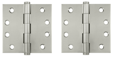 Pair 4 Inch X 4 Inch Solid Brass Hinge Interchangeable Finials (Square Corner, Polished Nickel Finish)