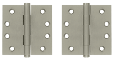 Pair 4 Inch X 4 Inch Solid Brass Hinge Interchangeable Finials (Square Corner, Brushed Nickel Finish)