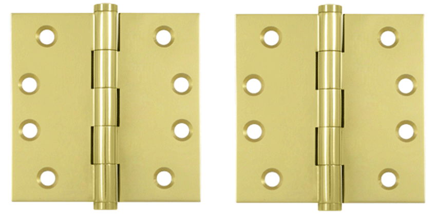 Pair 4 Inch X 4 Inch Solid Brass Hinge Interchangeable Finials (Square Corner, Polished Brass Finish)