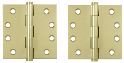 Pair 4 Inch X 4 Inch Solid Brass Hinge Interchangeable Finials (Square Corner, Unlacquered Brass Finish)