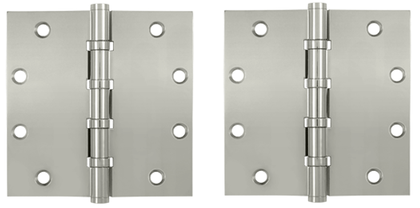 5 Inch X 5 Inch Solid Brass Four Ball Bearing Square Hinge (Polished Nickel Finish)
