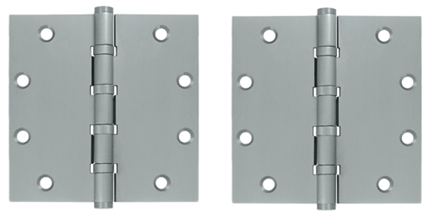 5 Inch X 5 Inch Solid Brass Four Ball Bearing Square Hinge (Brushed Chrome Finish)