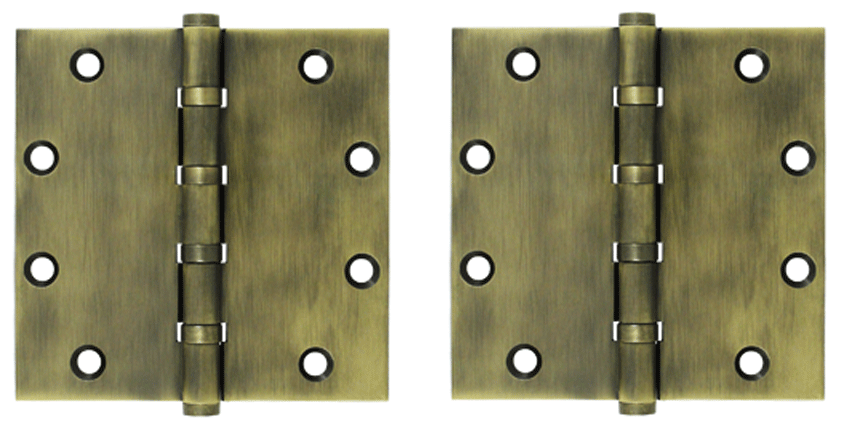5 Inch X 5 Inch Solid Brass Four Ball Bearing Square Hinge (Antique Brass Finish)