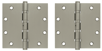 5 Inch X 5 Inch Solid Brass Non-Removable Pin Square Hinge (Brushed Nickel Finish)