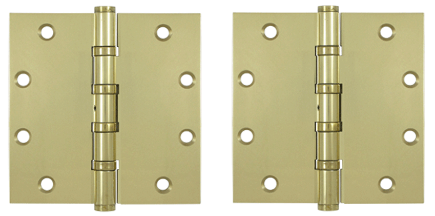 5 Inch X 5 Inch Solid Brass Non-Removable Pin Square Hinge (Unlacquered Brass Finish)