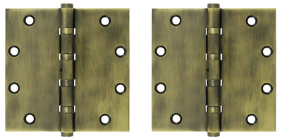 5 Inch X 5 Inch Solid Brass Non-Removable Pin Square Hinge (Antique Brass Finish)
