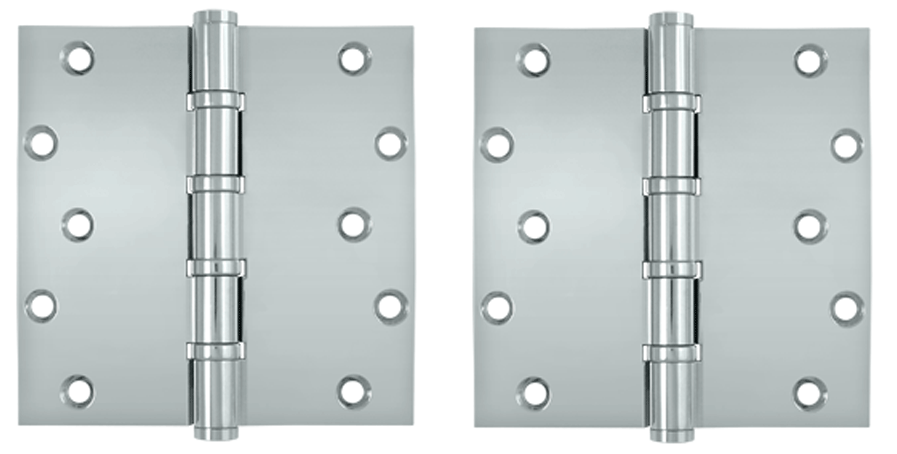6 Inch X 6 Inch Solid Brass Ball Bearing Square Hinge (Chrome Finish)