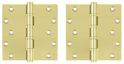 6 Inch X 6 Inch Solid Brass Ball Bearing Square Hinge (Unlacquered Brass Finish)