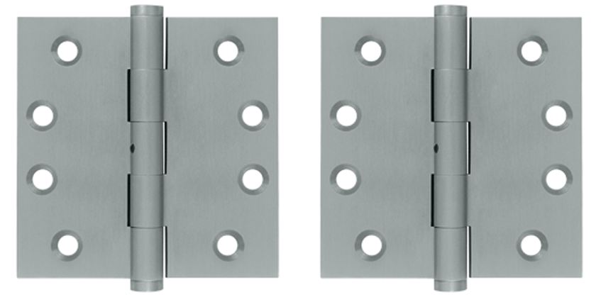 Pair 4 Inch X 4 Inch Non-Removable Pin Hinge Interchangeable Finials (Square Corner, Brushed Chrome Finish)