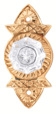 1 3/8 Inch Crystal Octagon Knob Eastlake Backplate (Polished Brass)