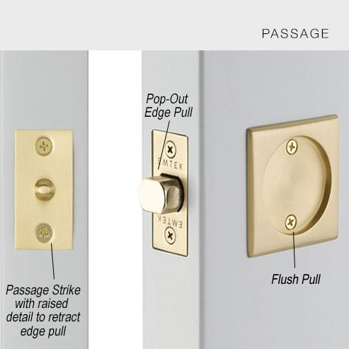 EMTEK Square Solid Brass Pocket Door Tubular Passage Set (Several Finish Options)