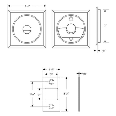 Square Solid Brass Pocket Door Tubular Privacy Set (Several Finish Options)
