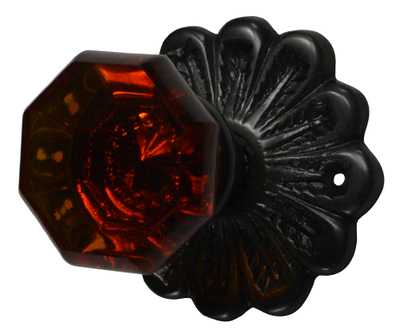 Flower Rosette Crystal Octagon Amber Glass Door Knob Set