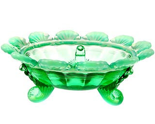 Footed Berry Bowl - Green Opalescent Glass
