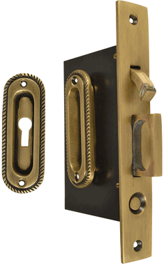 Georgian Oval Pattern Single Pocket Privacy (Lock) Style Door Set (Antique Brass)