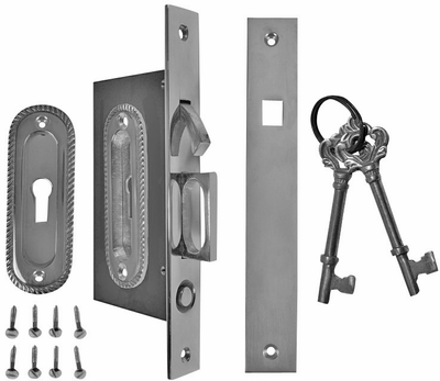 Georgian Oval Pattern Single Pocket Privacy (Lock) Style Door Set (Polished Chrome Finish)