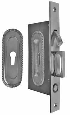 Georgian Oval Pattern Single Pocket Privacy (Lock) Style Door Set (Polished Chrome Finish)