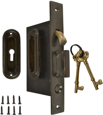 Georgian Pattern Single Pocket Privacy (Lock) Style Door Set (Oil Rubbed Bronze Brass)