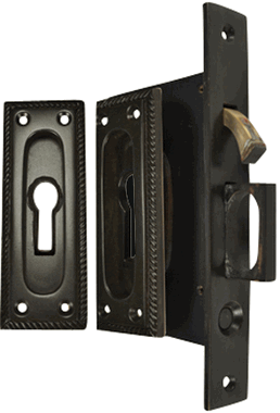 Georgian Square Pattern Single Pocket Privacy (Lock) Style Door Set (Oil Rubbed Bronze)
