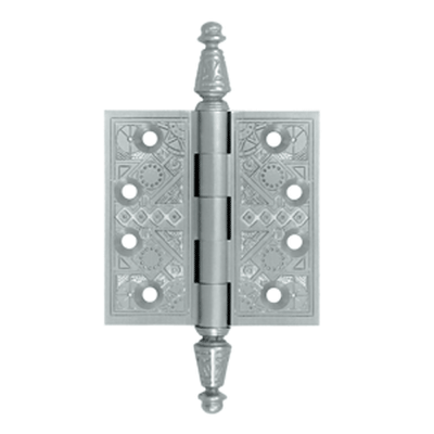 3 1/2 X 3 1/2 Inch Solid Brass Ornate Finial Style Hinge (Brushed Chrome Finish)