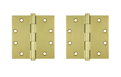 4 1/2 Inch X 4 1/2 Inch Solid Brass Square Hinge Interchangeable Finials (Polished Brass Finish)