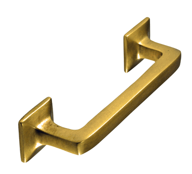 4 1/4 Inch Overall (3 Inch c-c) Solid Brass Square Traditional Pull (Antique Brass Finish)