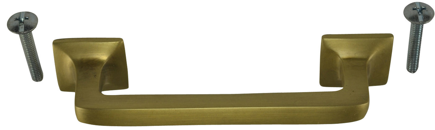 4 1/4 Inch Overall (3 Inch c-c) Solid Brass Square Traditional Pull (Antique Brass Finish)