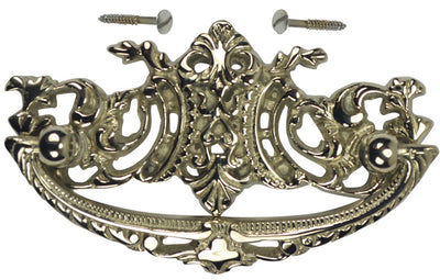 4 Inch Overall (3 Inch c-c) Solid Brass Baroque / Rococo Bail Pull (Polished Nickel Finish)
