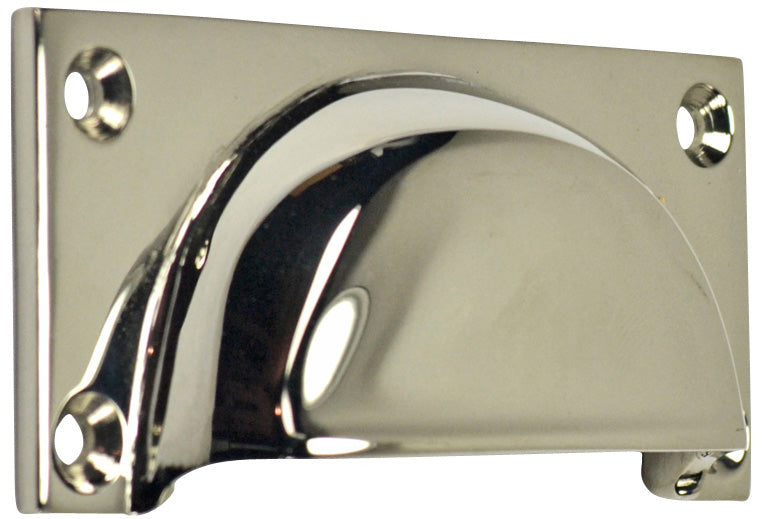 3 1/2 Inch Overall (3 Inch c-c) Traditional Square Cup Pull (Polished Nickel Finish)