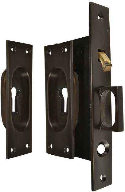 New Traditional Square Pattern Single Pocket Privacy (Lock) Style Door Set (Oil Rubbed Bronze)