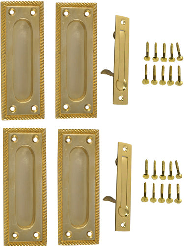Georgian Square Double Pocket Passage Style Door Set (Polished Brass Finish)