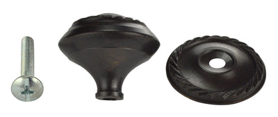 1 1/4 Inch Solid Brass Georgian Roped Round Knob (Oil Rubbed Bronze Finish)