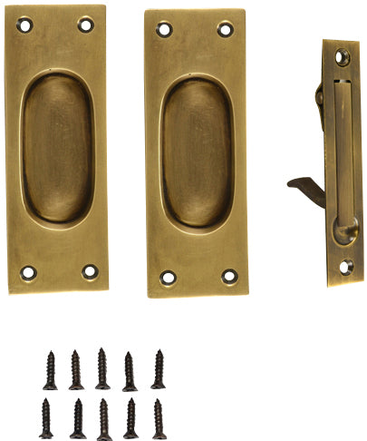 New Traditional Square Pattern Single Pocket Passage Style Door Set (Antique Brass Finish)