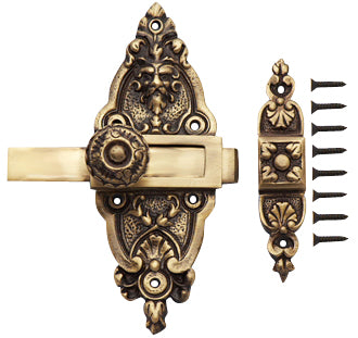 5 1/2 Gargoyle French Door or Cabinet Slide Bolt Latch (Antique Brass Finish)
