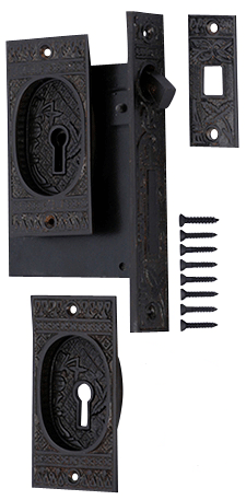 Broken Leaf Single Pocket Privacy (Lock) Style Door Set (Oil Rubbed Bronze)